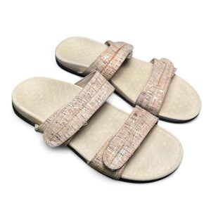 Vionic Cork Shore Slide Slip On Sandals Adjustable Womens 9 Tan 2 Strap Comfort